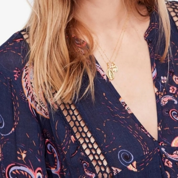 Rare Free People Just The Two of Us Tunic Blue Paisley Crotchet Mini - Picture 4 of 16